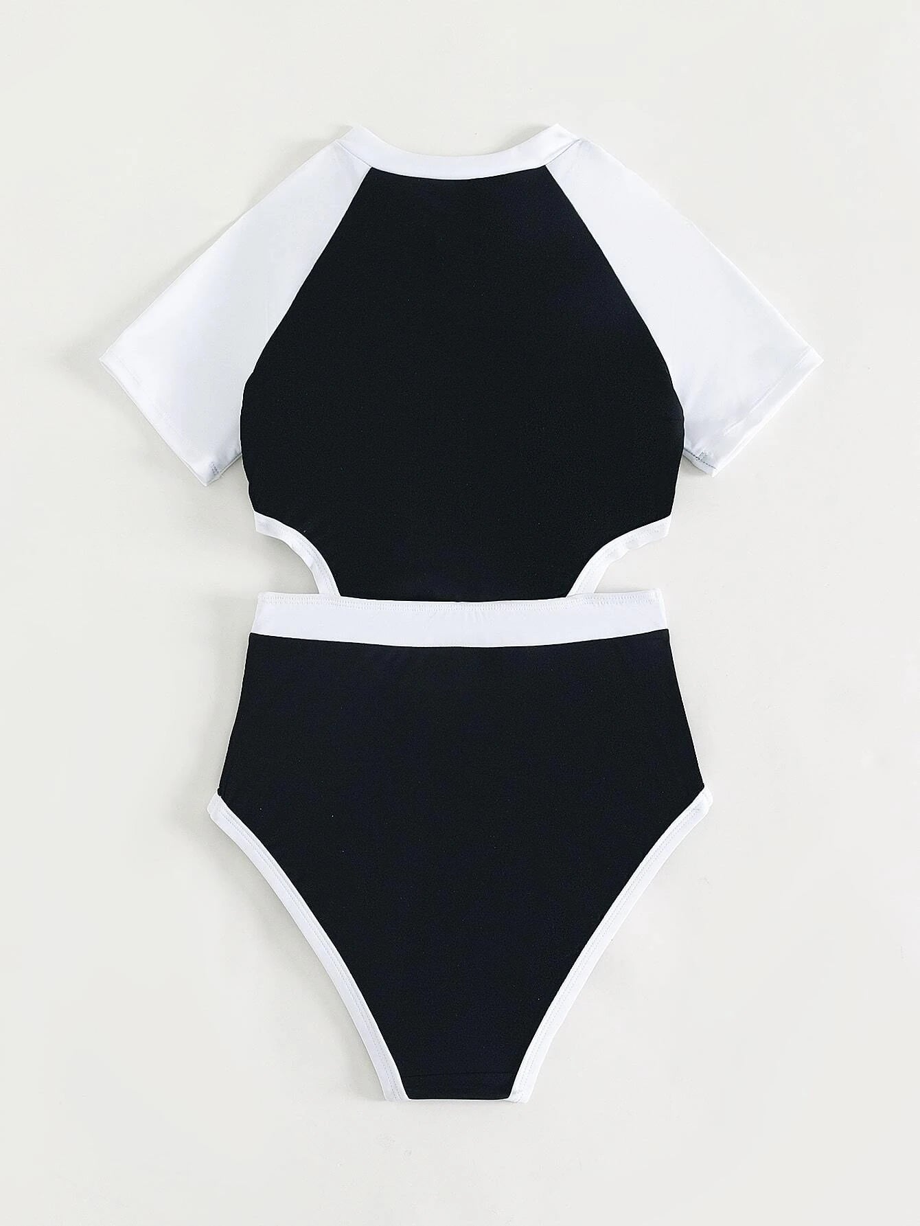 Traje de Baño Deportivo Para Niñas - Blanco y Negro