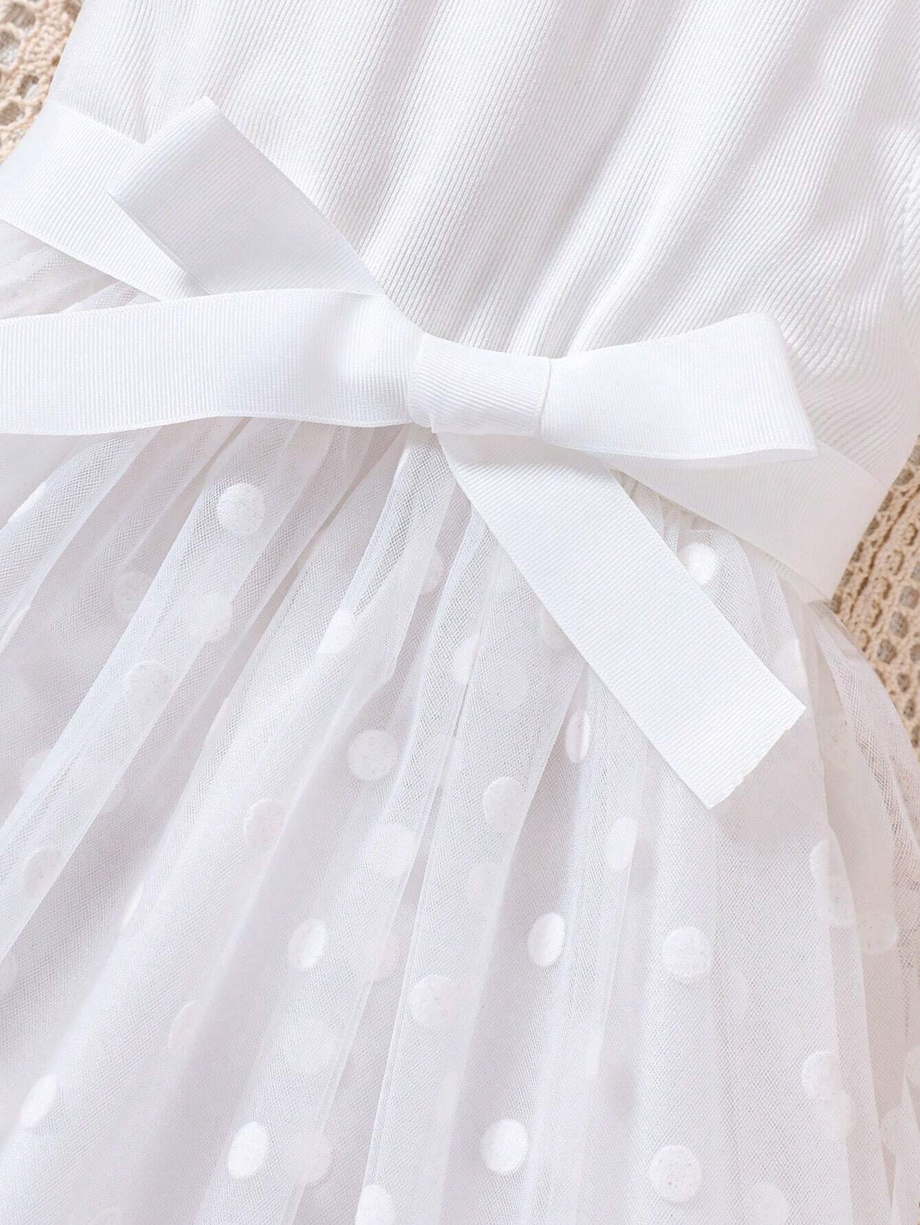 Vestido Blanco De Tul Para Niña Con Lazo
