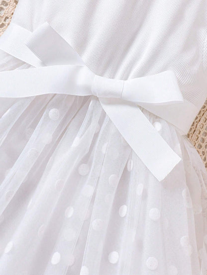 Vestido Blanco De Tul Para Niña Con Lazo