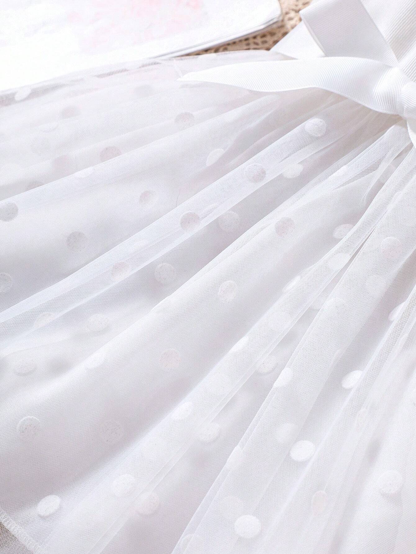 Vestido Blanco De Tul Para Niña Con Lazo