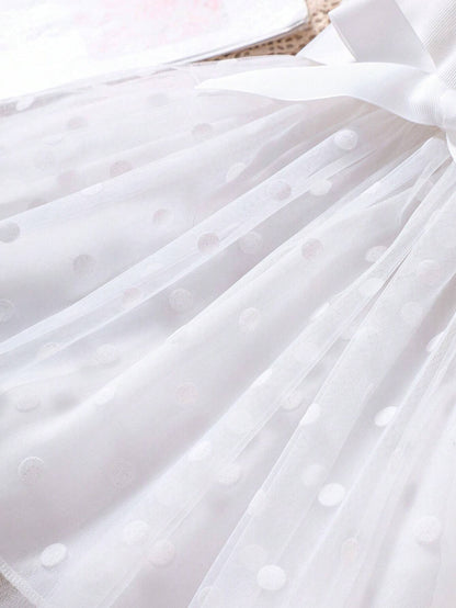 Vestido Blanco De Tul Para Niña Con Lazo