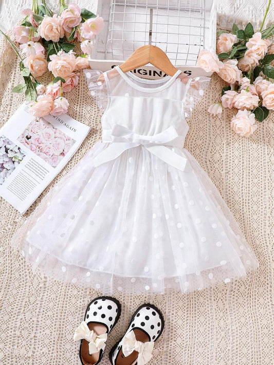 Vestido Blanco De Tul Para Niña Con Lazo