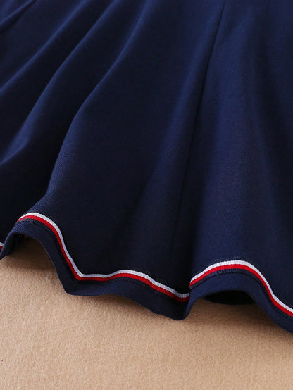Vestido Tipo Polo Azul Marino Para Niña