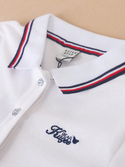 Vestido Tipo Polo Blanco Con Bordado Para Niña