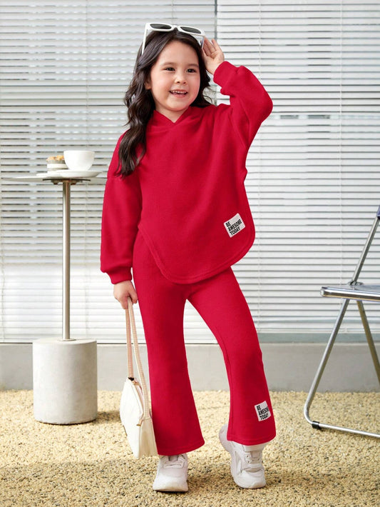 Conjunto Rojo De Sudadera Con Capucha Y Pants Para Niña