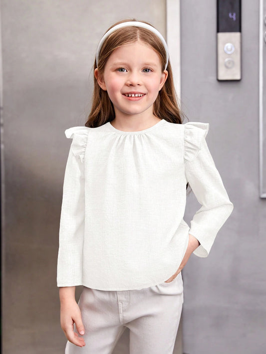 Blusa Blanca Con Volantes Y Botones En La Espalda