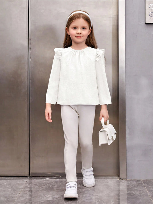 Blusa Blanca Con Volantes Y Botones En La Espalda