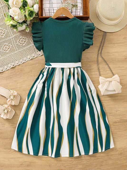 Vestido Verde Largo Con Volantes Para Niña