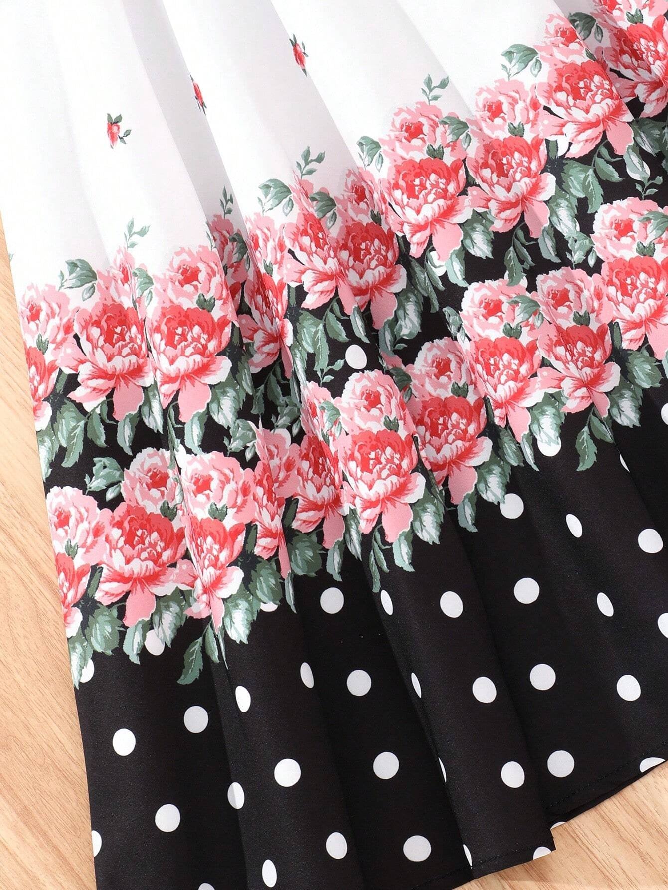 Vestido Multicolor Con Flores Y Lunares Para Niña