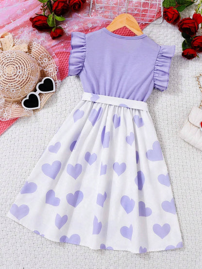 Vestido Morado Con Corazones Para Niña