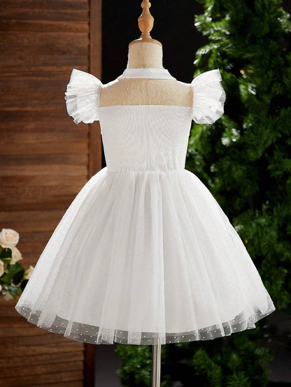 Vestido Blanco Con Tul De Princesa Para Niña Elegante