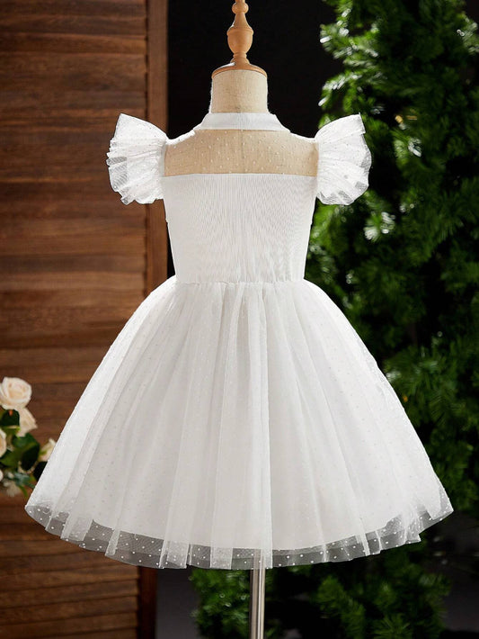 Vestido Blanco Con Tul De Princesa Para Niña Elegante
