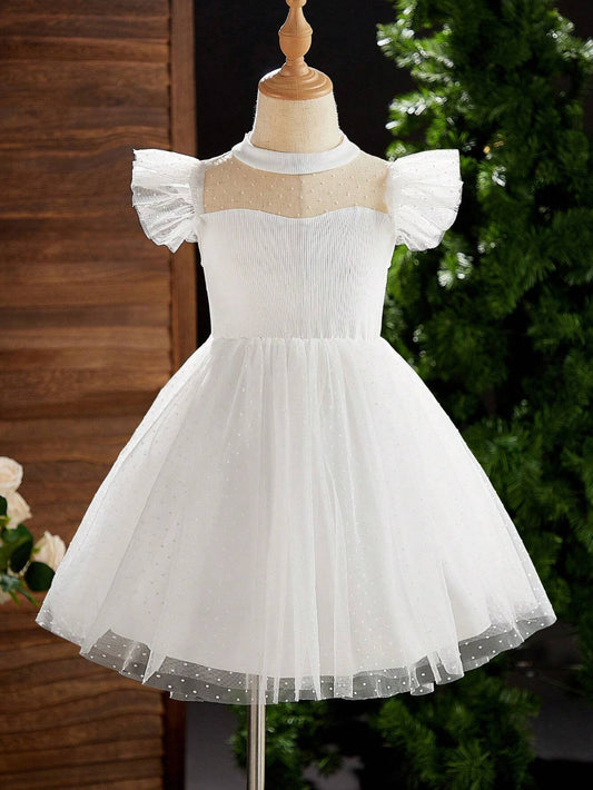 Vestido Blanco Con Tul De Princesa Para Niña Elegante