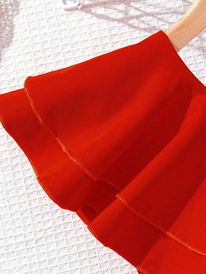 Vestido Rojo Con Volantes Y Cinturón Para Niña