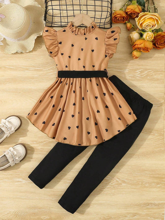 Conjunto De Corazones Con Lazo Y Pantalón Para Niña
