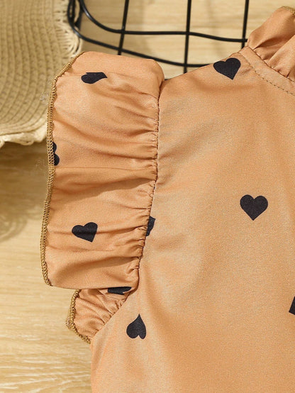 Conjunto De Corazones Con Lazo Y Pantalón Para Niña