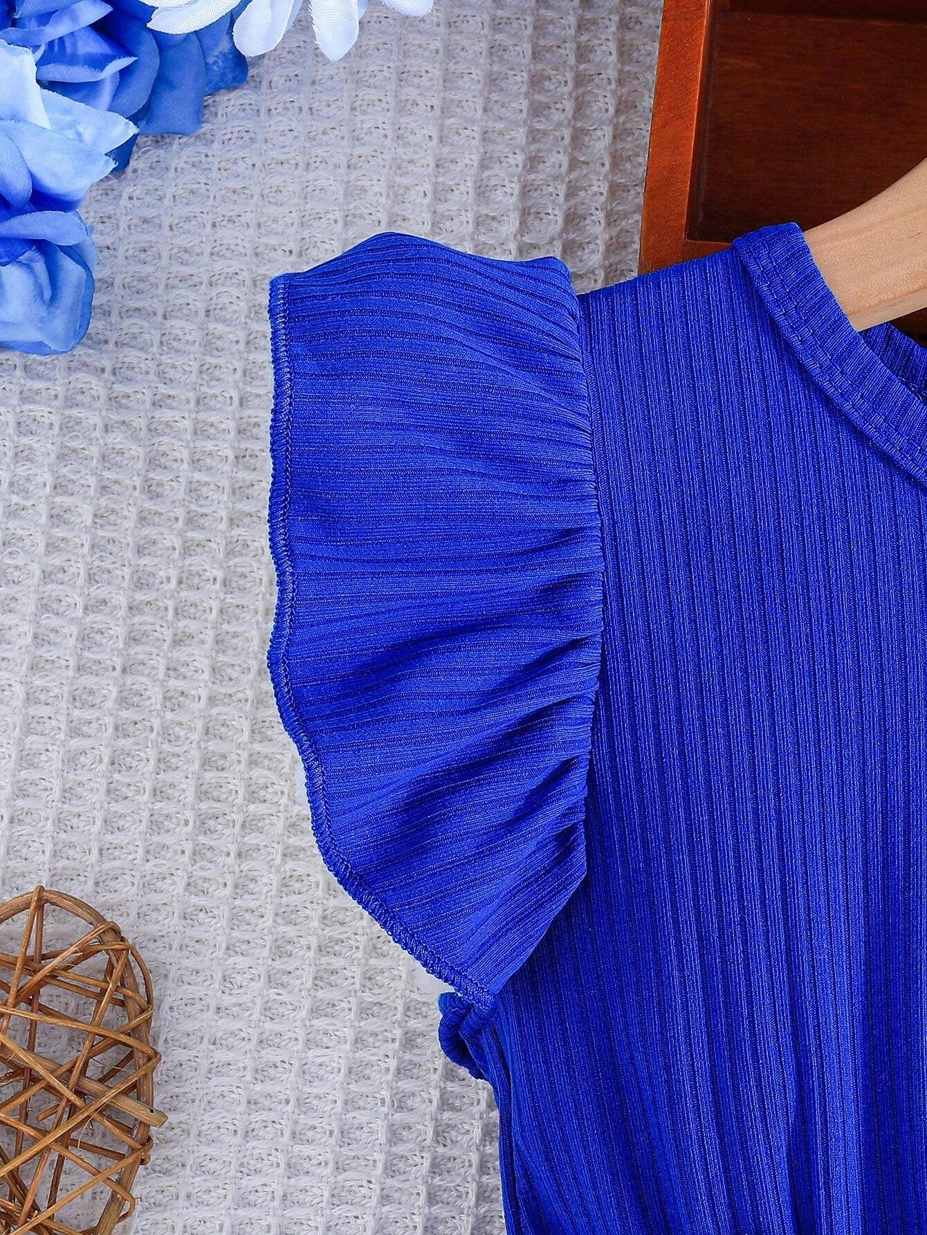 Vestido Azul Con Flores Y Lazo Para Niña