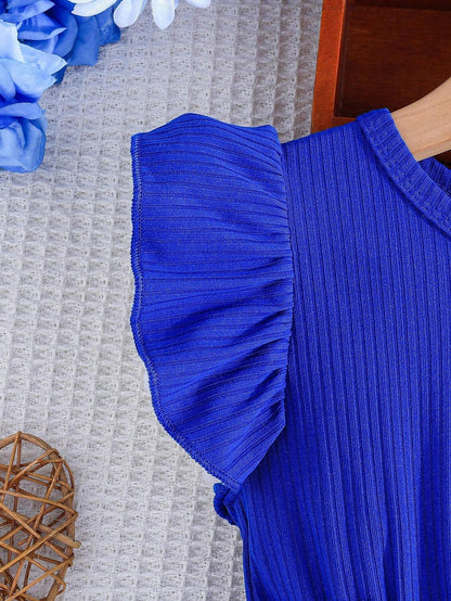 Vestido Azul Con Flores Y Lazo Para Niña