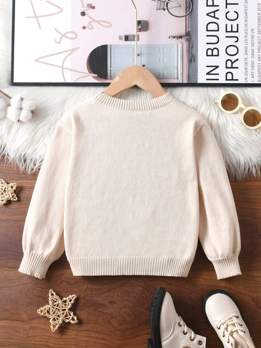 Suéter Beige Con Estrellas Bordadas Para Niña