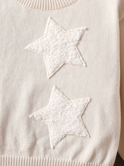 Suéter Beige Con Estrellas Bordadas Para Niña