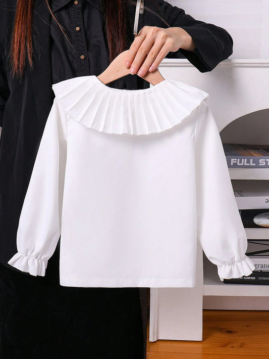 Blusa Con Cuello Plisado Blanca Para Niña