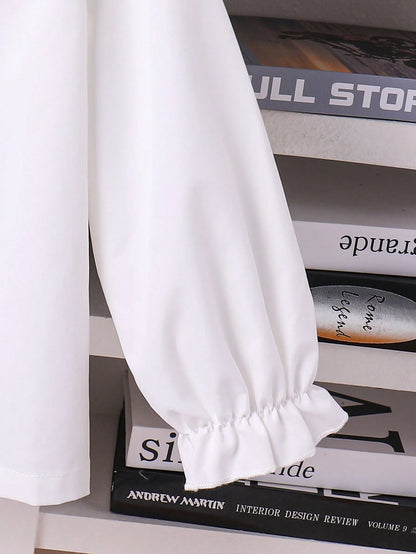 Blusa Con Cuello Plisado Blanca Para Niña