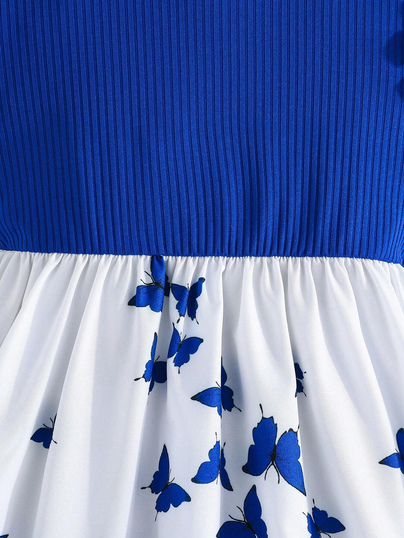 Vestido Azul Con Estampado De Mariposas Para Niña