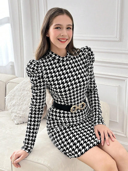 Vestido Pata De Gallo Blanco Y Negro Para Niña Adolescente