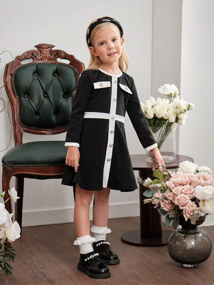 Vestido Negro Elegante De Niña Con Botones