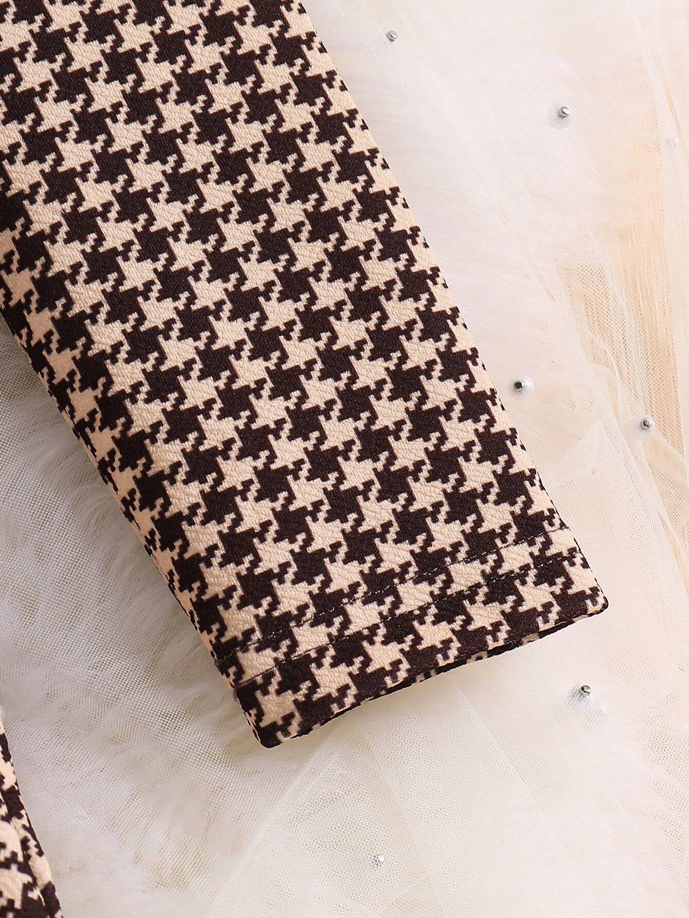 Vestido Café Con Estampado Pata De Gallo Para Niña