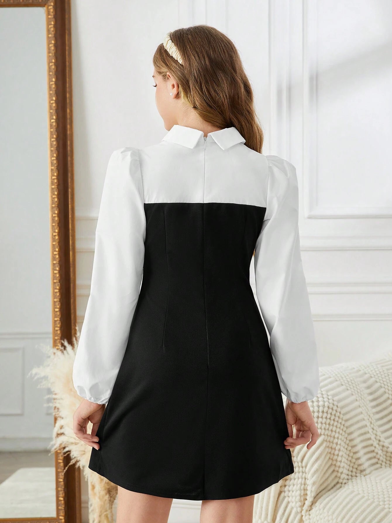 Vestido Elegante Blanco Y Negro Para Niña