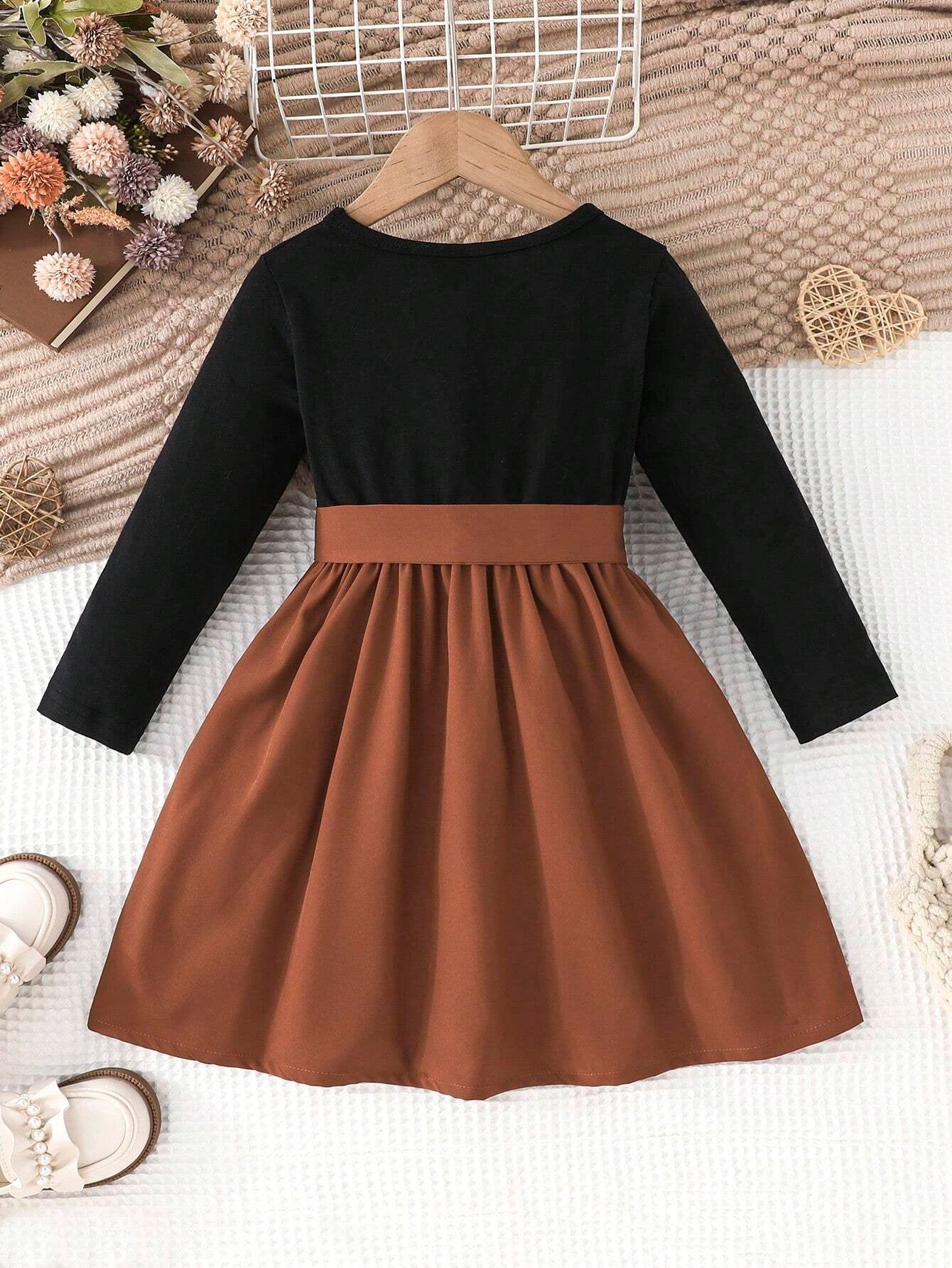 Vestido Casual Para Niña Con Moño Y Estampado De Corazones