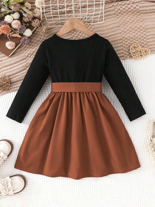 Vestido Casual Para Niña Con Moño Y Estampado De Corazones