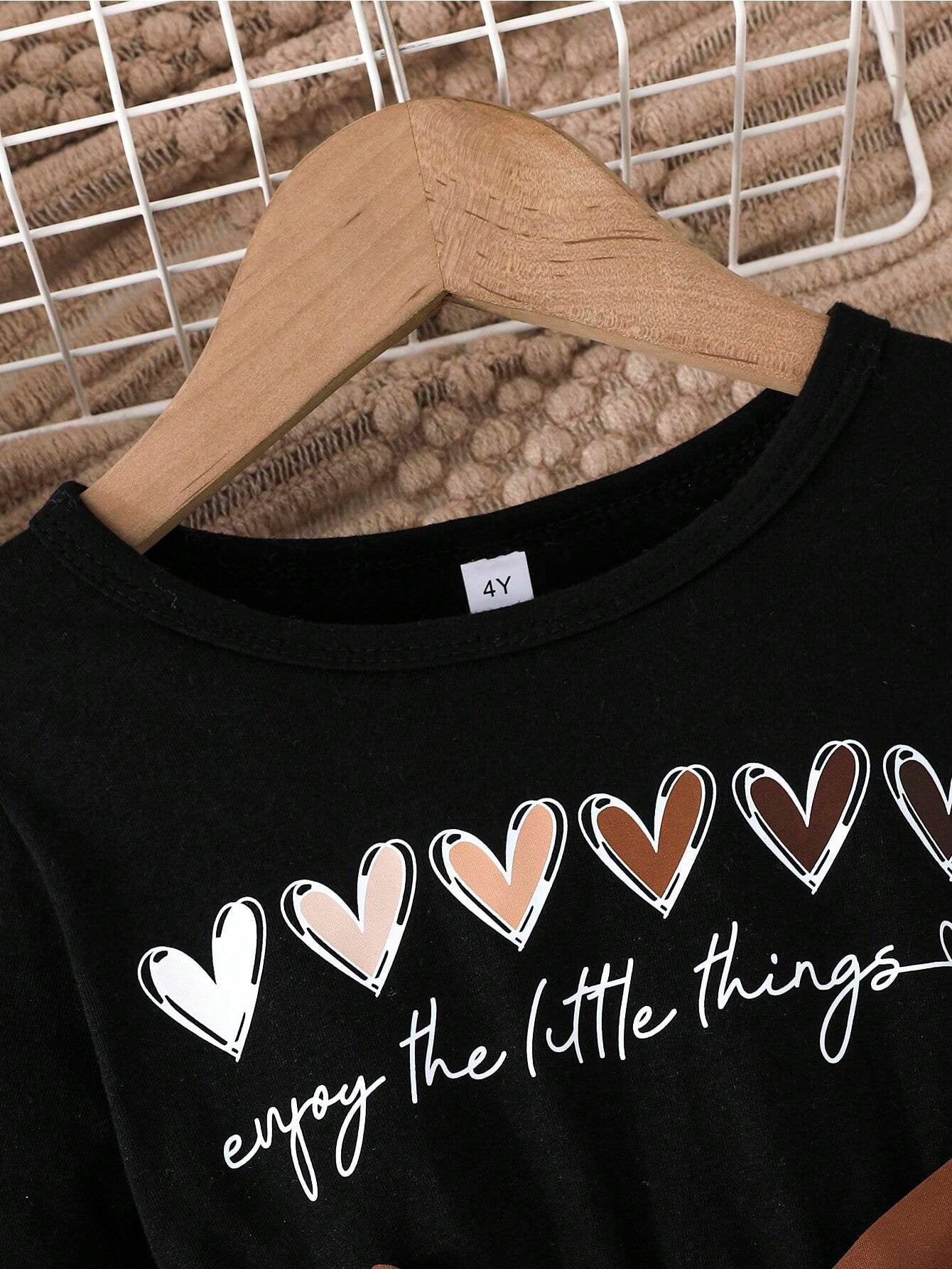 Vestido Casual Para Niña Con Moño Y Estampado De Corazones