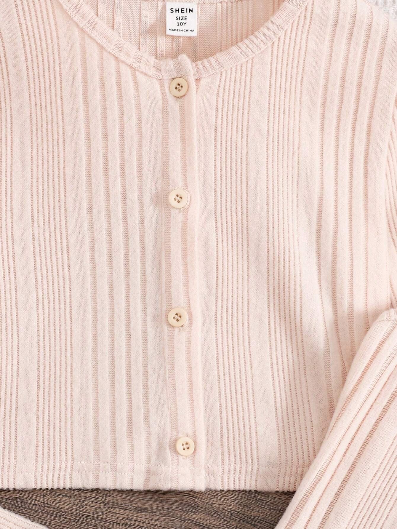 Conjunto Albaricoque De Vestido Tricotado Y Suéter Para Niña