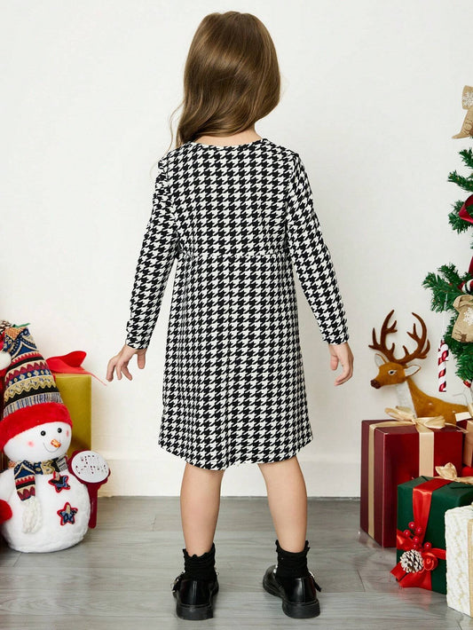 Vestido Blanco Y Negro Con Moño Elegante Para Niña
