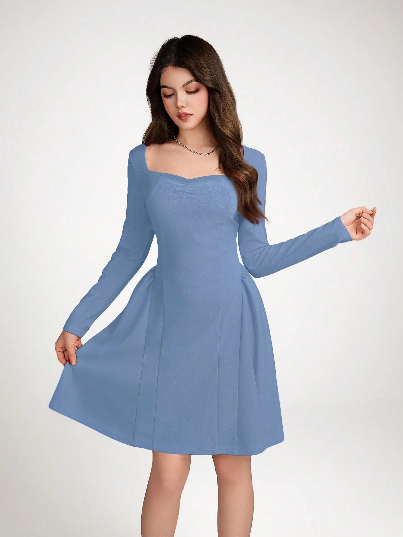 Vestido Celeste Con Escote Corazón Para Adolescente