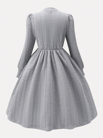 Vestido Gris Con Lazo Elegante Para Niña Preadolecente