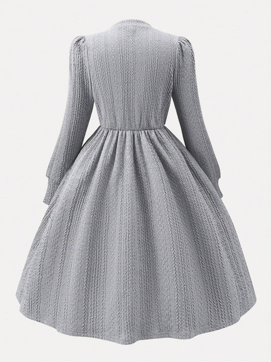Vestido Gris Con Lazo Elegante Para Niña Preadolecente