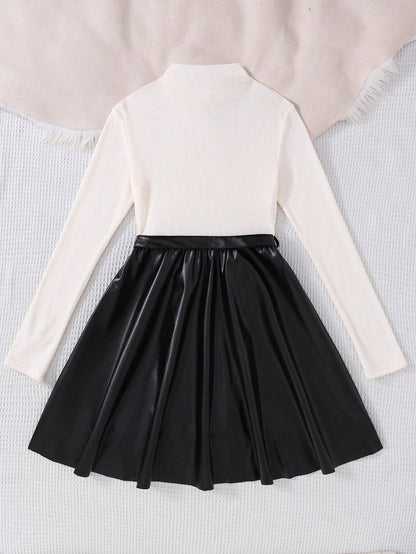 Vestido Elegante Blanco Y Negro Con Lazo Para Niña