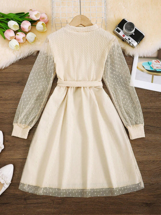 Vestido Albaricoque Con Gasa Para Niña