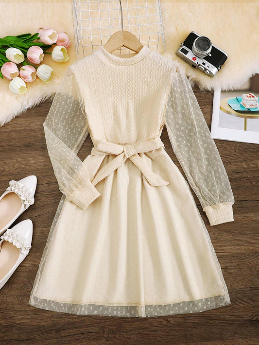 Vestido Albaricoque Con Gasa Para Niña