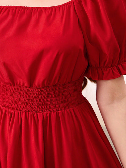 Vestido Rojo Con Mangas Farol Para Niña Adolescente