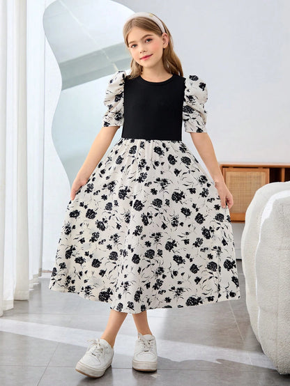 Vestido Elegante Negro Con Flores Para Niña