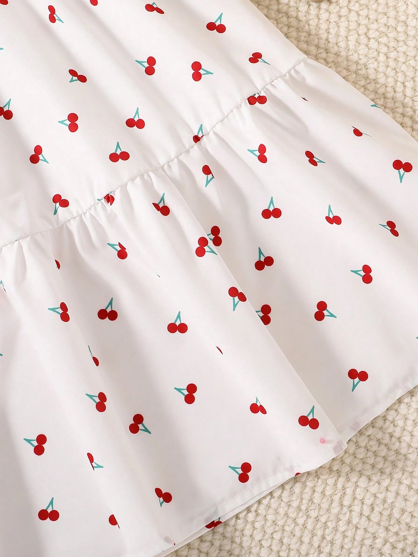 Vestido Blanco Con Estampado De Cerezas Para Niña