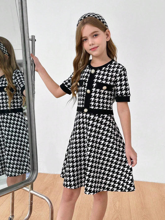 Vestido Clásico Con Botones Dorados Para Niña