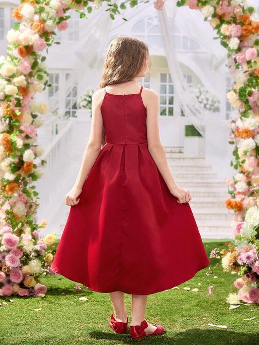 Vestido Rojo Elegante Sin Mangas Corte A Línea Para Niña