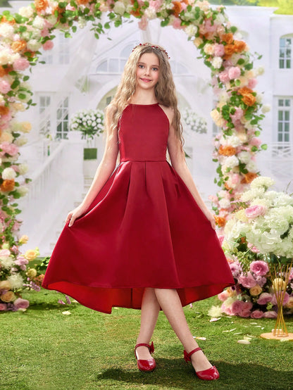 Vestido Rojo Elegante Sin Mangas Corte A Línea Para Niña