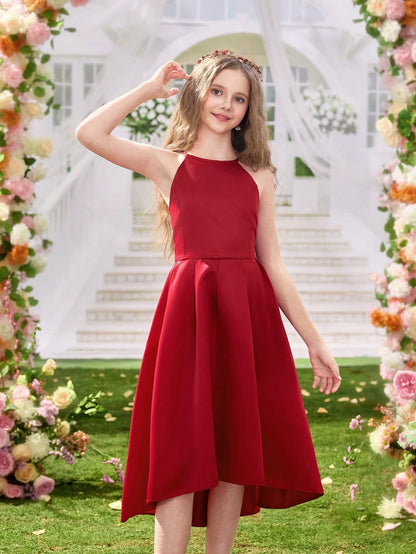 Vestido Rojo Elegante Sin Mangas Corte A Línea Para Niña