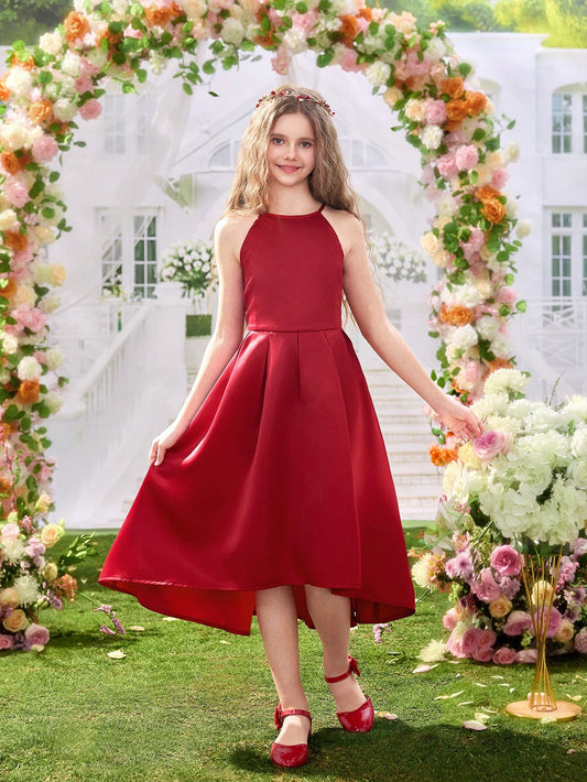 Vestido Rojo Elegante Sin Mangas Corte A Línea Para Niña